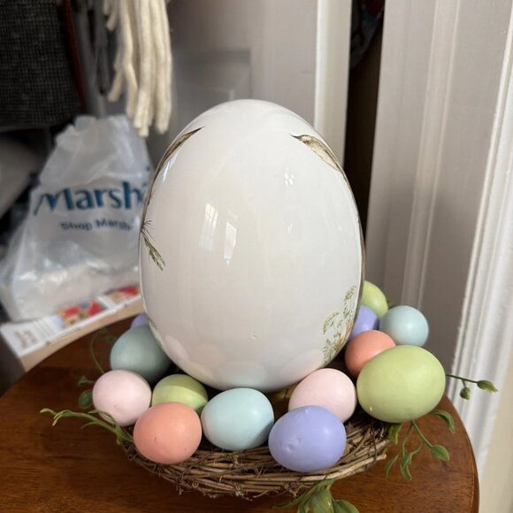 6" Dolomite Egg With Bunny Print - Double-Sided - Picture 2 of 4